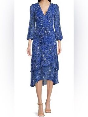 Eliza J Blue Floral Tiered Midi Dress